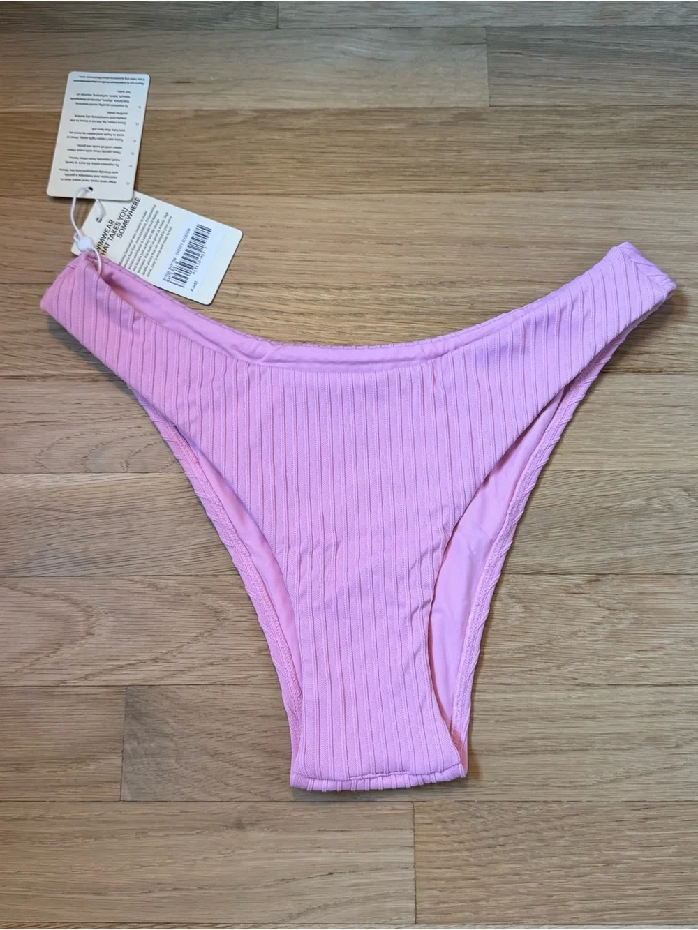NWT Monday Swimwear Byron Bottom in Cherry Blossom Pink Ribbed Bikini Bottom